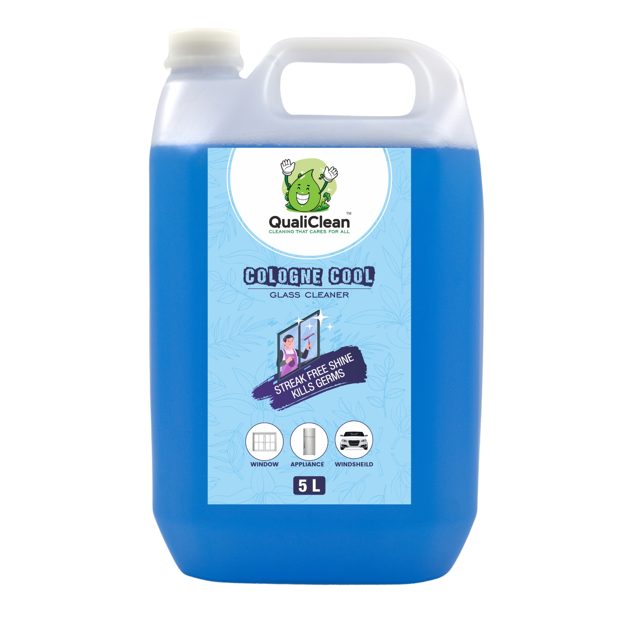 QualiClean Glass Cleaner – 5 Litre Refill | Fragrance-Free | Streak-Free Results | Removes Fingerprints & Dust | Leaves No Residue | Bulk Neutral Glass Cleaner for Home & Commercial Use
